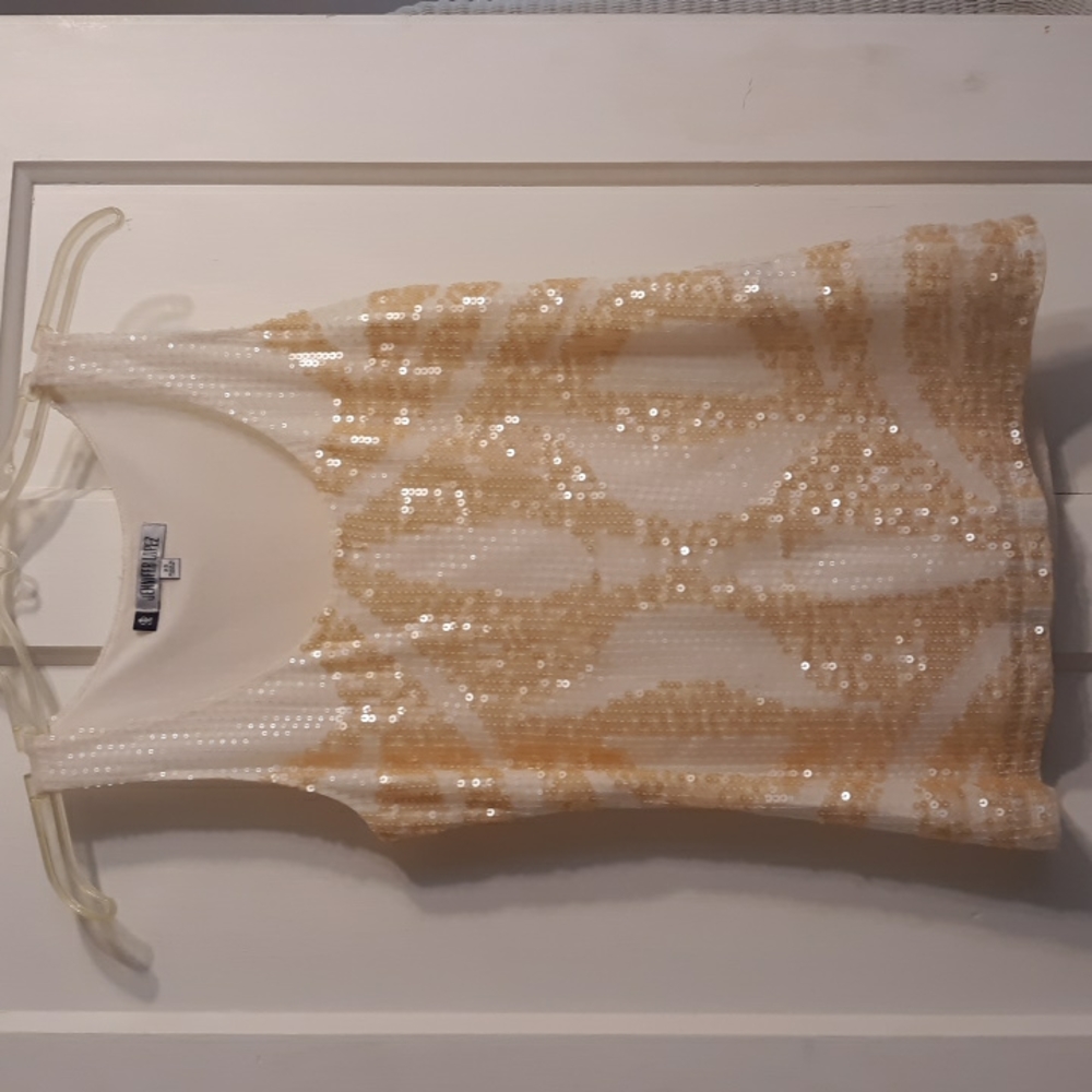 Jennifer Lopez Cream and Gold Sequin Tank